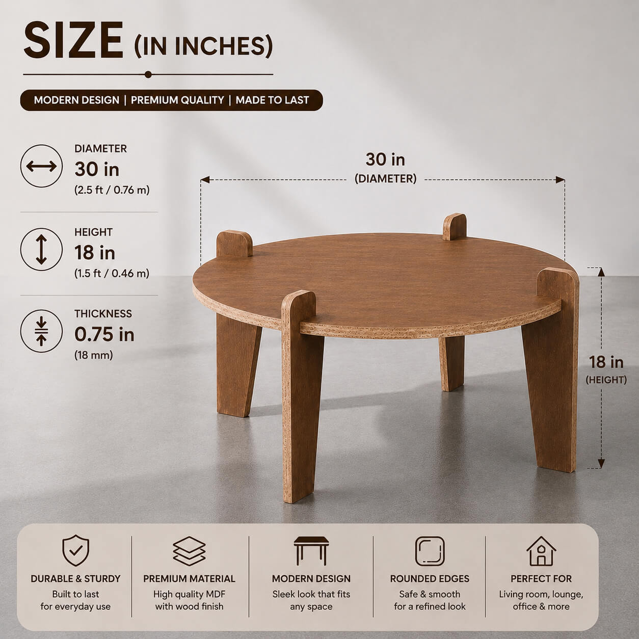 Modern Round Coffee Table | Premium MDF Wood Finish