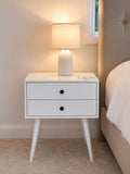 Modern white wooden bedside table with 2 drawers