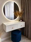 Wall-mounted floating vanity table with round LED mirror