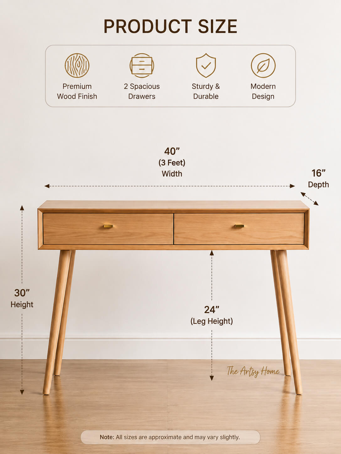 Modern Wooden Console Table with 2 Drawers | Study Desk & Vanity Table | Factory Price in Pakistan | The Artsy Home