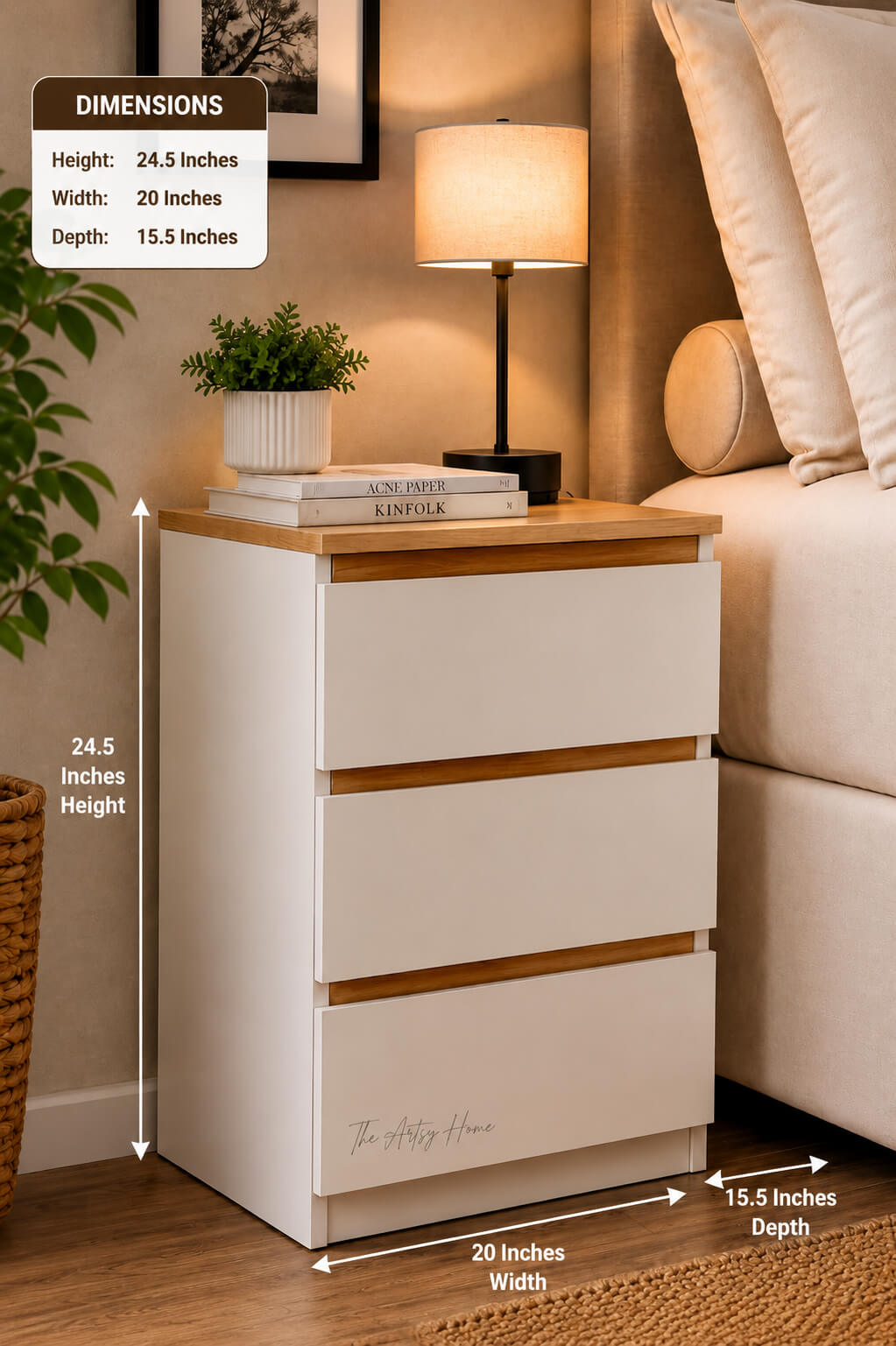 Modern 3 Drawer Bedside Table | Wooden Nightstand Cabinet | Factory Price in Pakistan | The Artsy Home