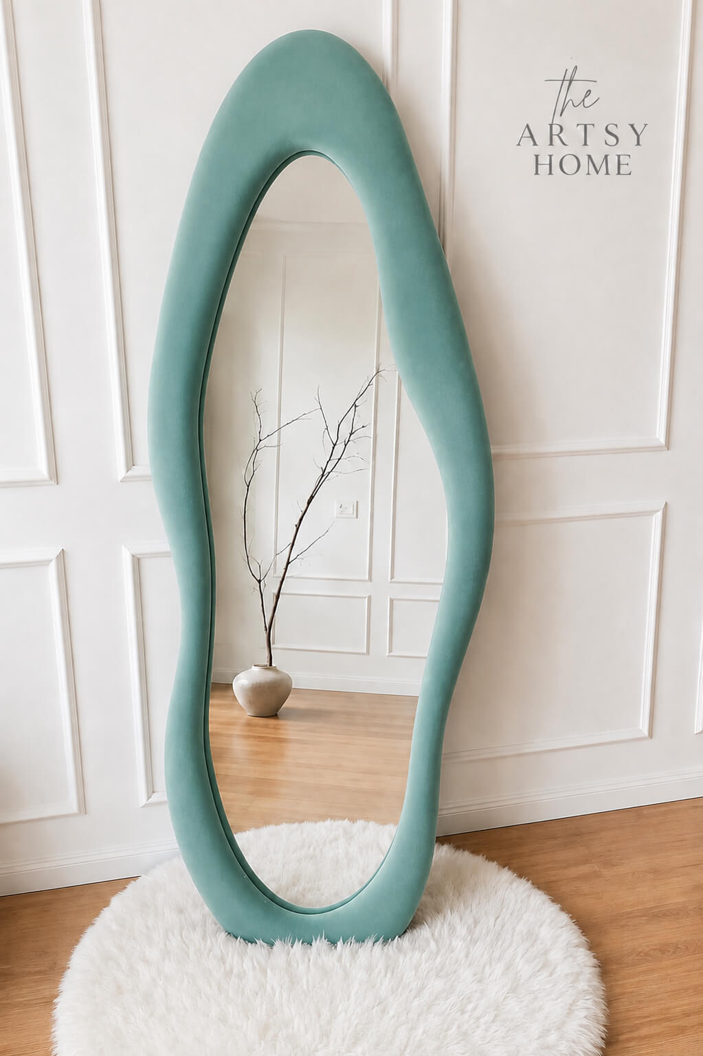 Luxury 6x2.3 Feet Irregular Velvet Full Length Mirror with Stand | Premium Imported Velvet Floor Mirror