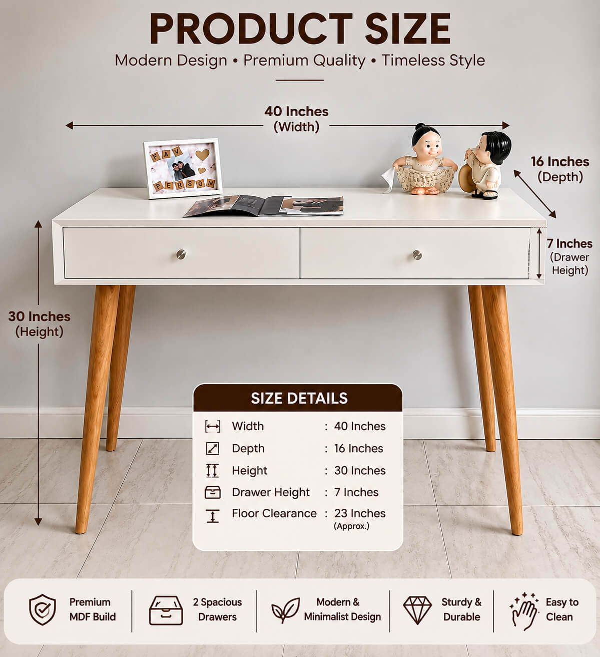 Modern White Study Desk with 2 Drawers | Scandinavian Writing Table | The Artsy Home Pakistan