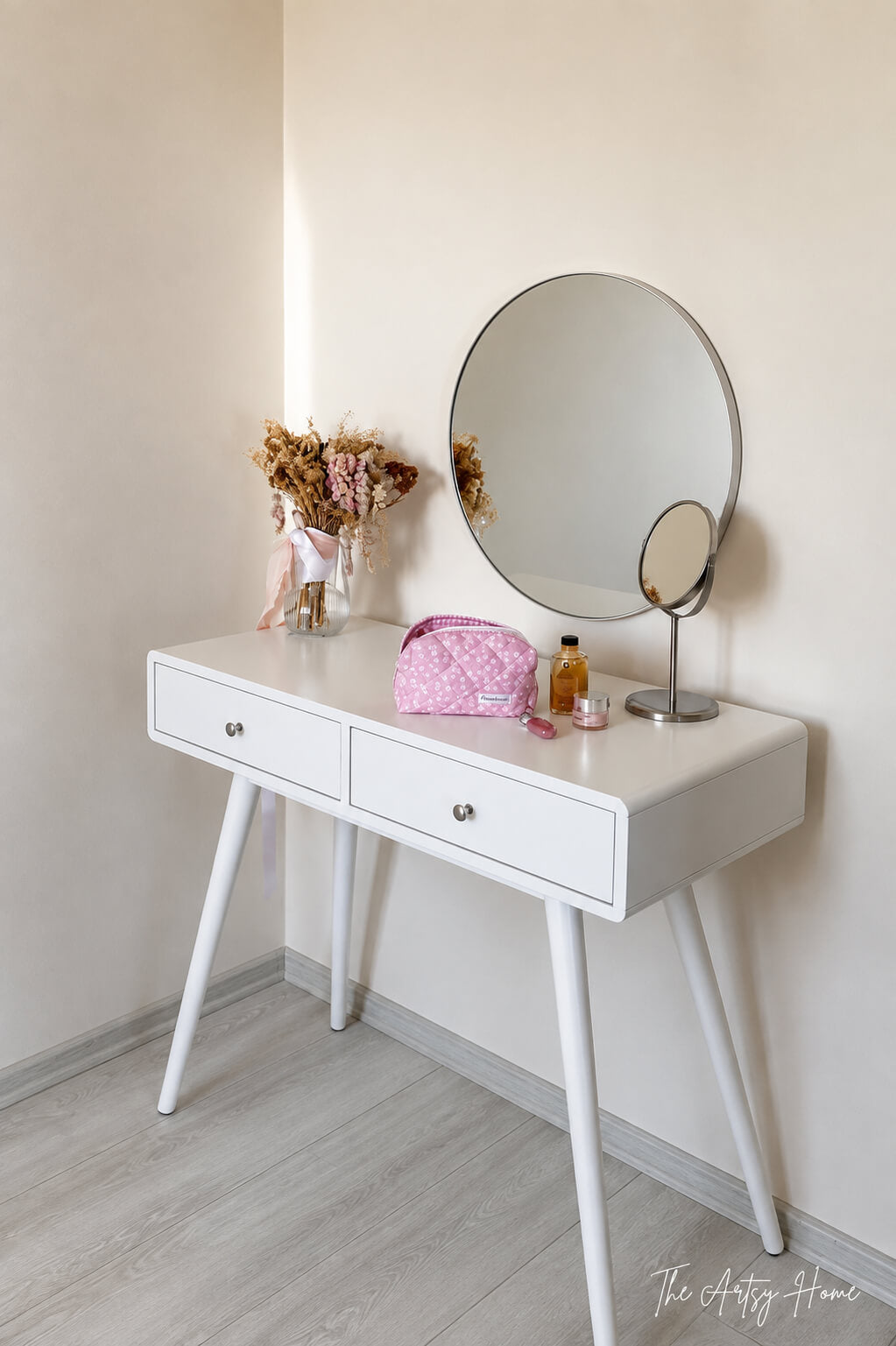 Modern white vanity makeup table with 2 drawers, 40 inches
