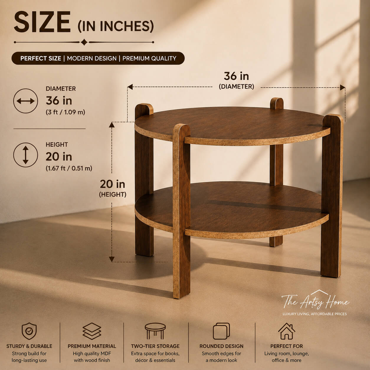 Modern Round 2-Tier Coffee Table – 36 Inch | 20 Inch Height