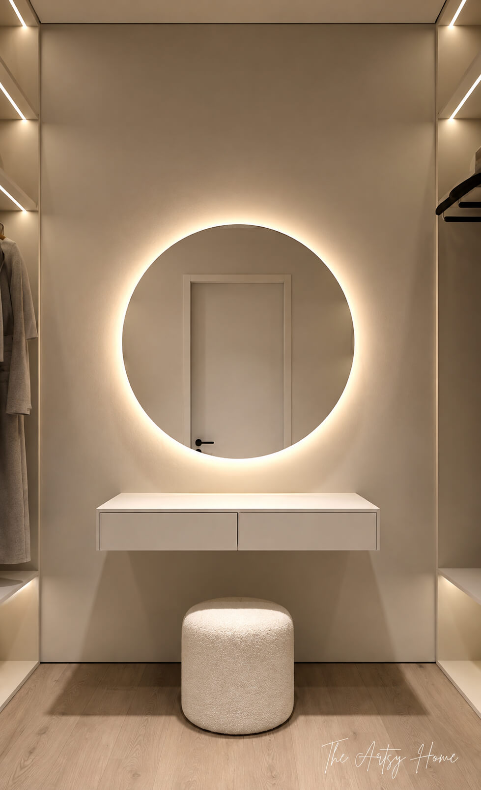 Modern Floating Dressing Table with LED Round Mirror | Wall Mounted Vanity Set | Factory Price in Pakistan | The Artsy Home