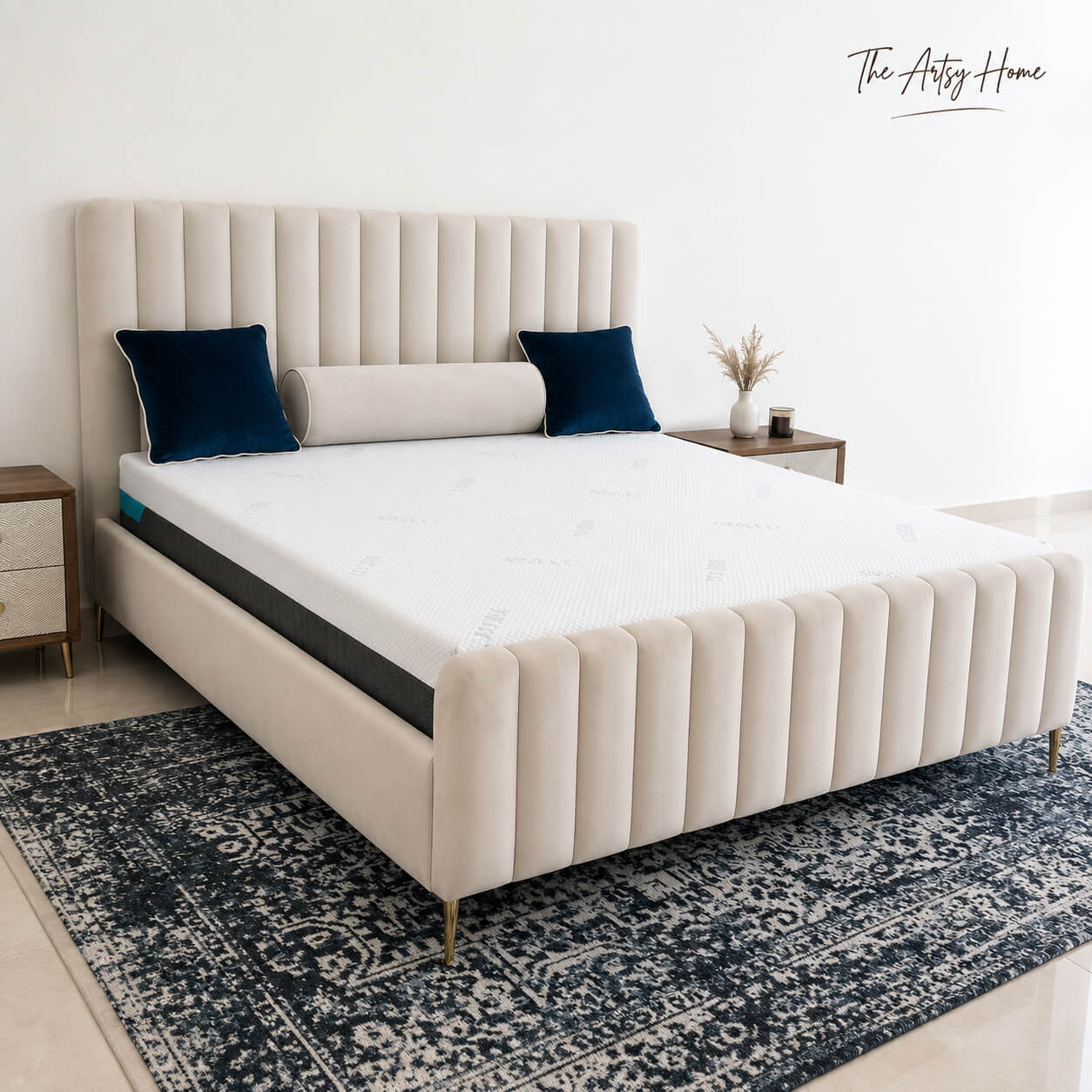 Luxury King Size Bed 6x6.5 Feet | Premium Velvet Upholstered Bed | The Artsy Home Pakistan
