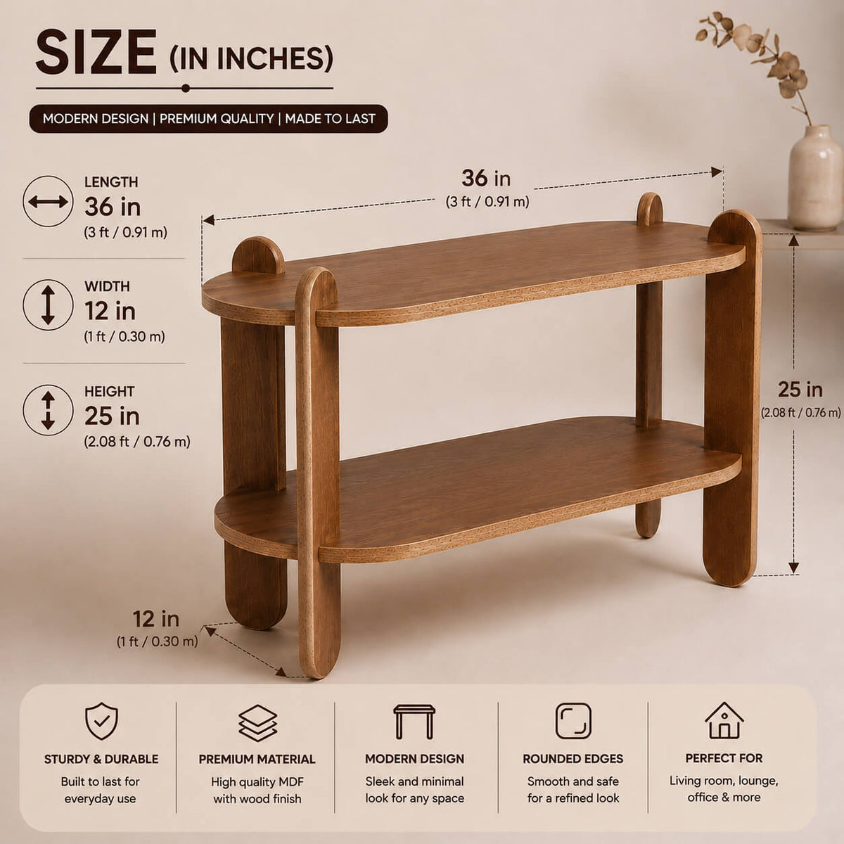 Modern 2-Tier Console Table – 36” × 12” × 25”
