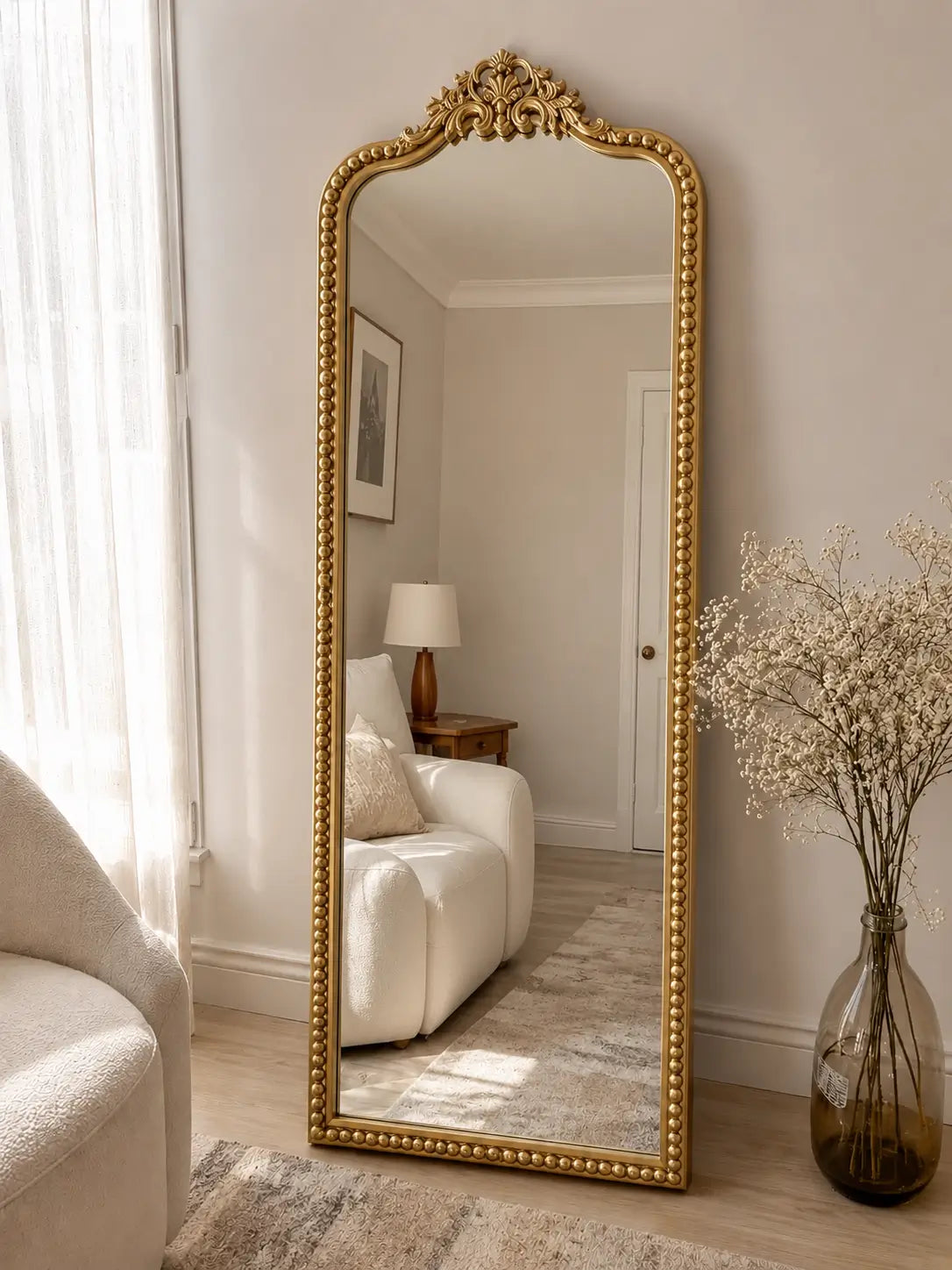 Luxury Antique Gold Ornate Full Length Mirror – 6 Ft × 25 Inches