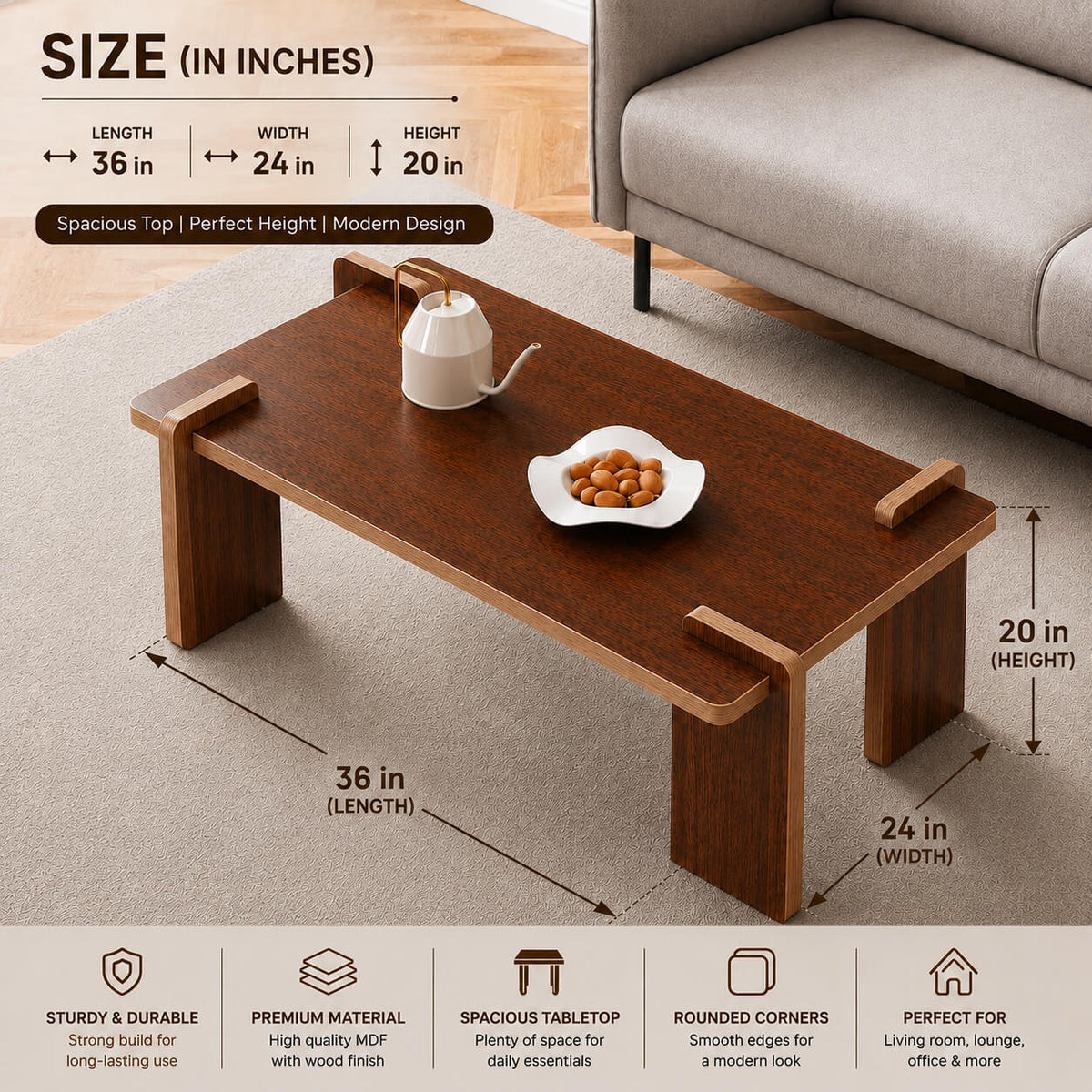 Modern Rectangular Coffee Table | Premium MDF Wood Finish