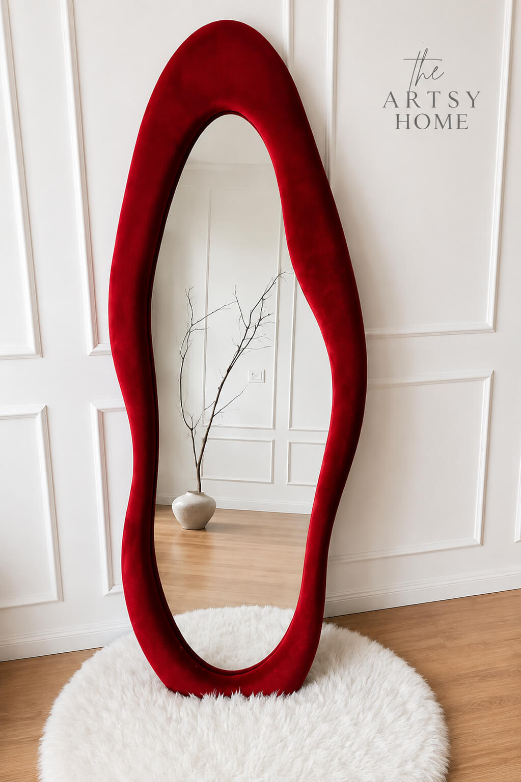 Luxury 6x2.3 Feet Irregular Velvet Full Length Mirror with Stand | Premium Imported Velvet Floor Mirror