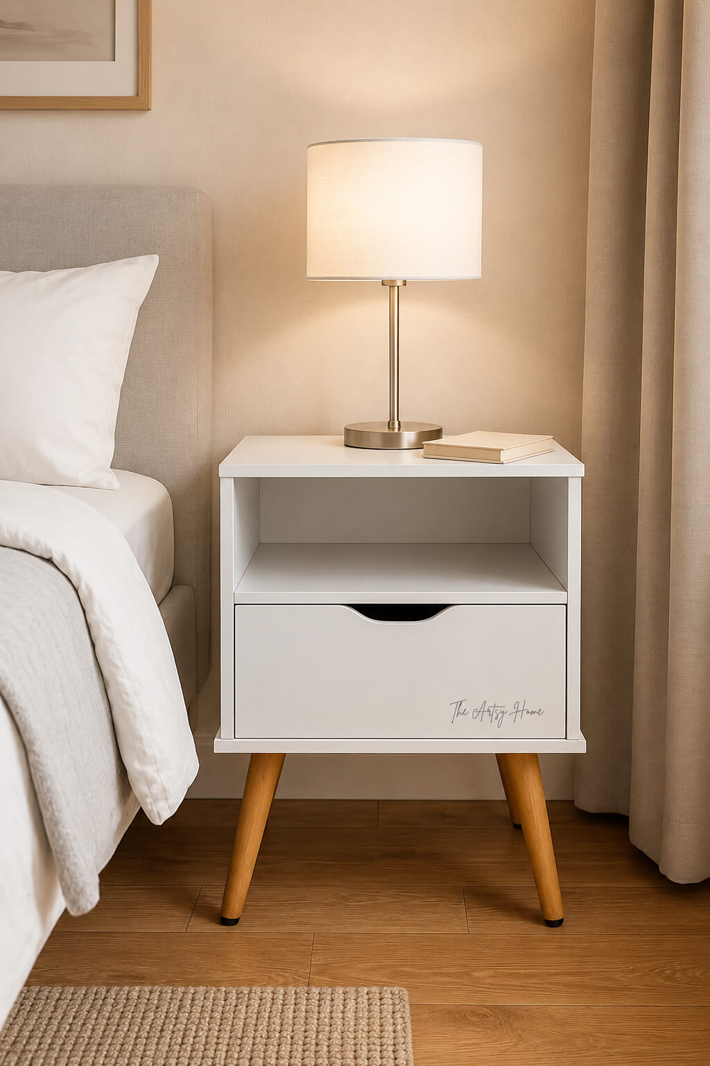 Modern Bedside Table with Drawer & Open Shelf | Wooden Nightstand | Factory Price in Pakistan | The Artsy Home