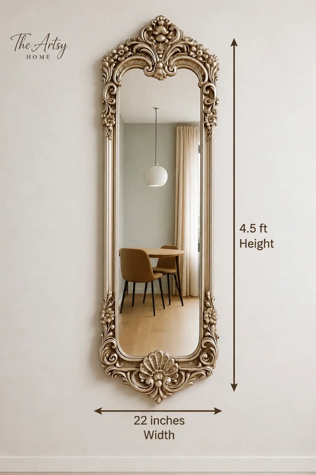 Vintage Baroque Full Length Mirror – 4.5 ft × 22 Inches