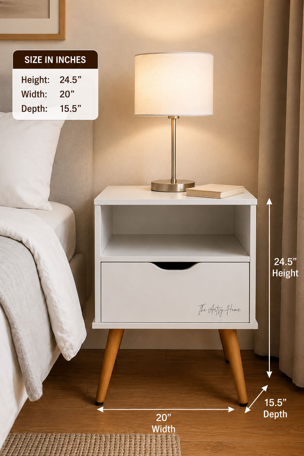 Modern Bedside Table with Drawer & Open Shelf | Wooden Nightstand | Factory Price in Pakistan | The Artsy Home