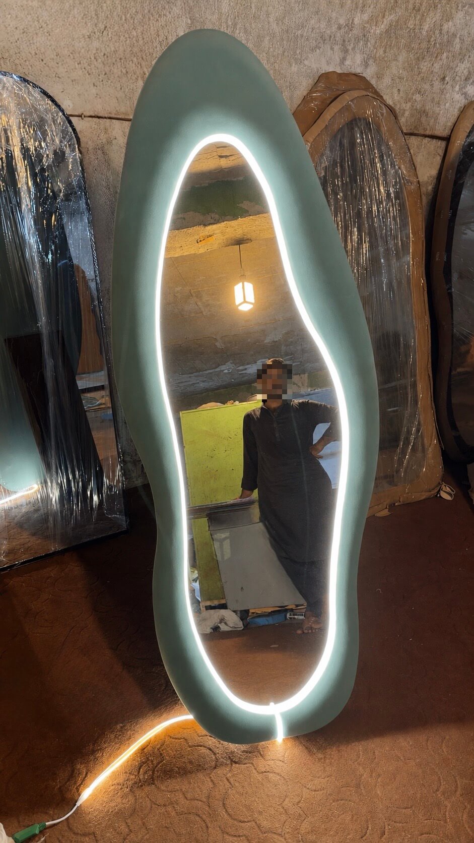 Pastel Aqua Pebble LED Mirror – Full Length Standing Mirror (6 x 2.3 ft)