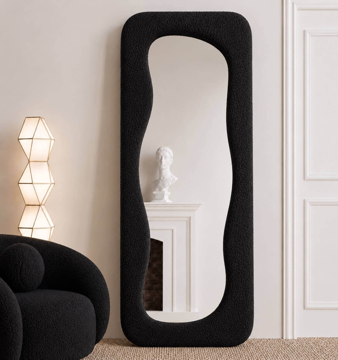 6×2.4 Feet Bouclé Standing Mirror – Full Length Floor Mirror with Solid Wood Structure & Crystal Clear Reflection | The Artsy Home