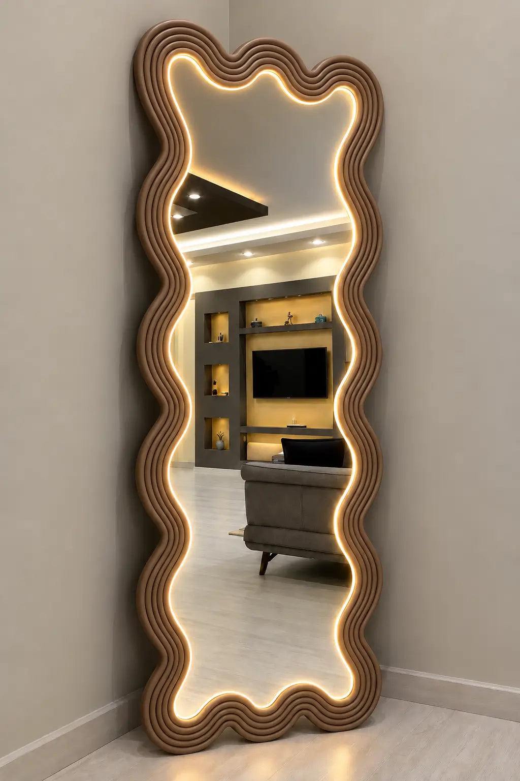 Ripple Wavy Mirror with Neon Light – 6 Ft Full Length