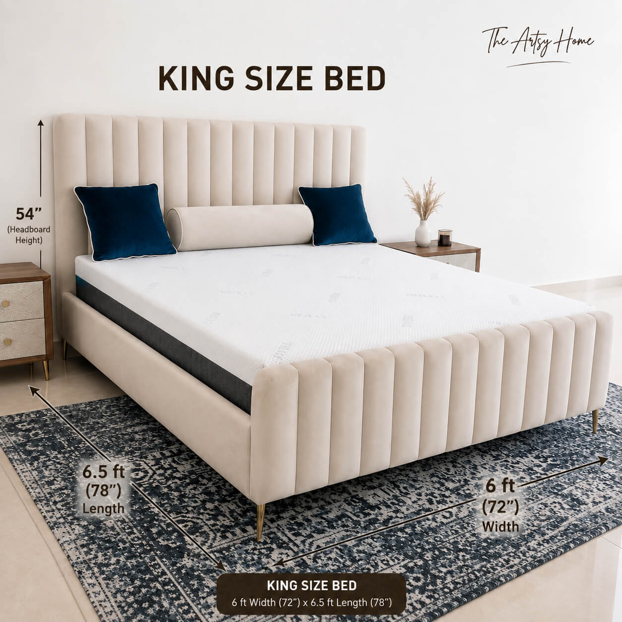 Luxury King Size Bed 6x6.5 Feet | Premium Velvet Upholstered Bed | The Artsy Home Pakistan