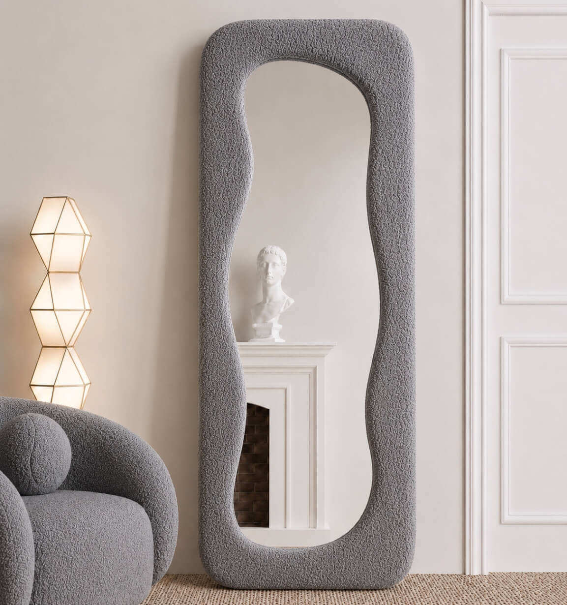 6×2.4 Feet Bouclé Standing Mirror – Full Length Floor Mirror with Solid Wood Structure & Crystal Clear Reflection | The Artsy Home