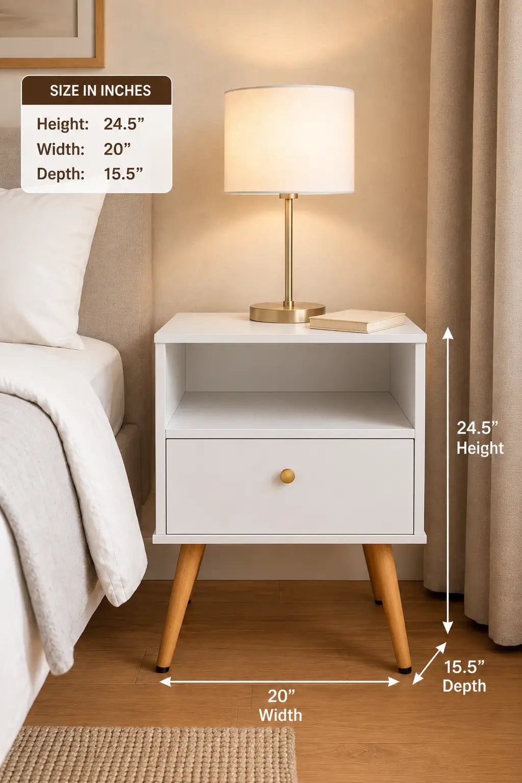 Modern Bedside Table with Drawer & Open Shelf - product image 2