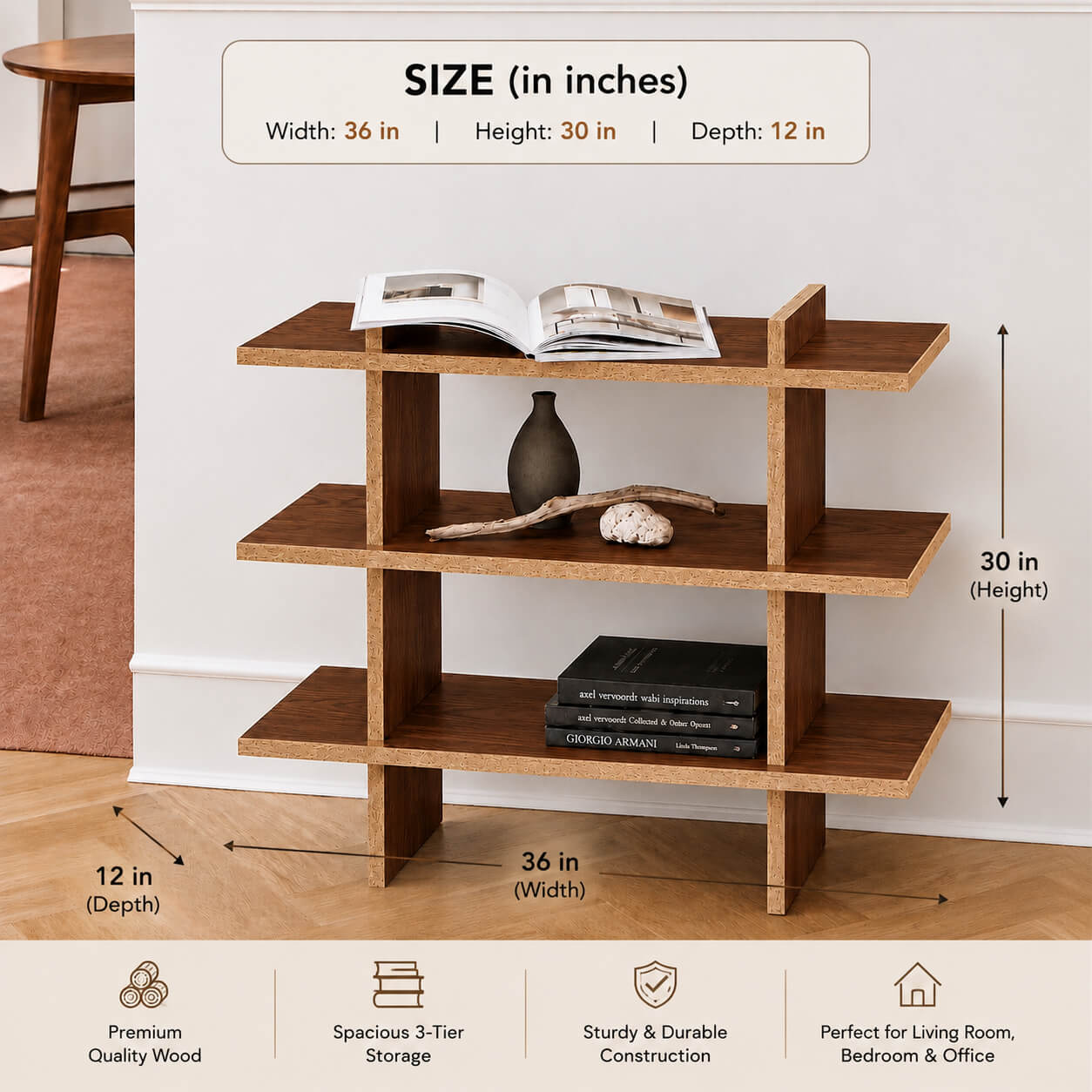 Modern Wooden Display Shelf – 3 Tier Open Storage Rack