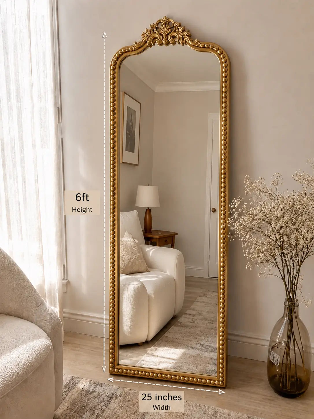 Luxury Antique Gold Ornate Full Length Mirror – 6 Ft × 25 Inches
