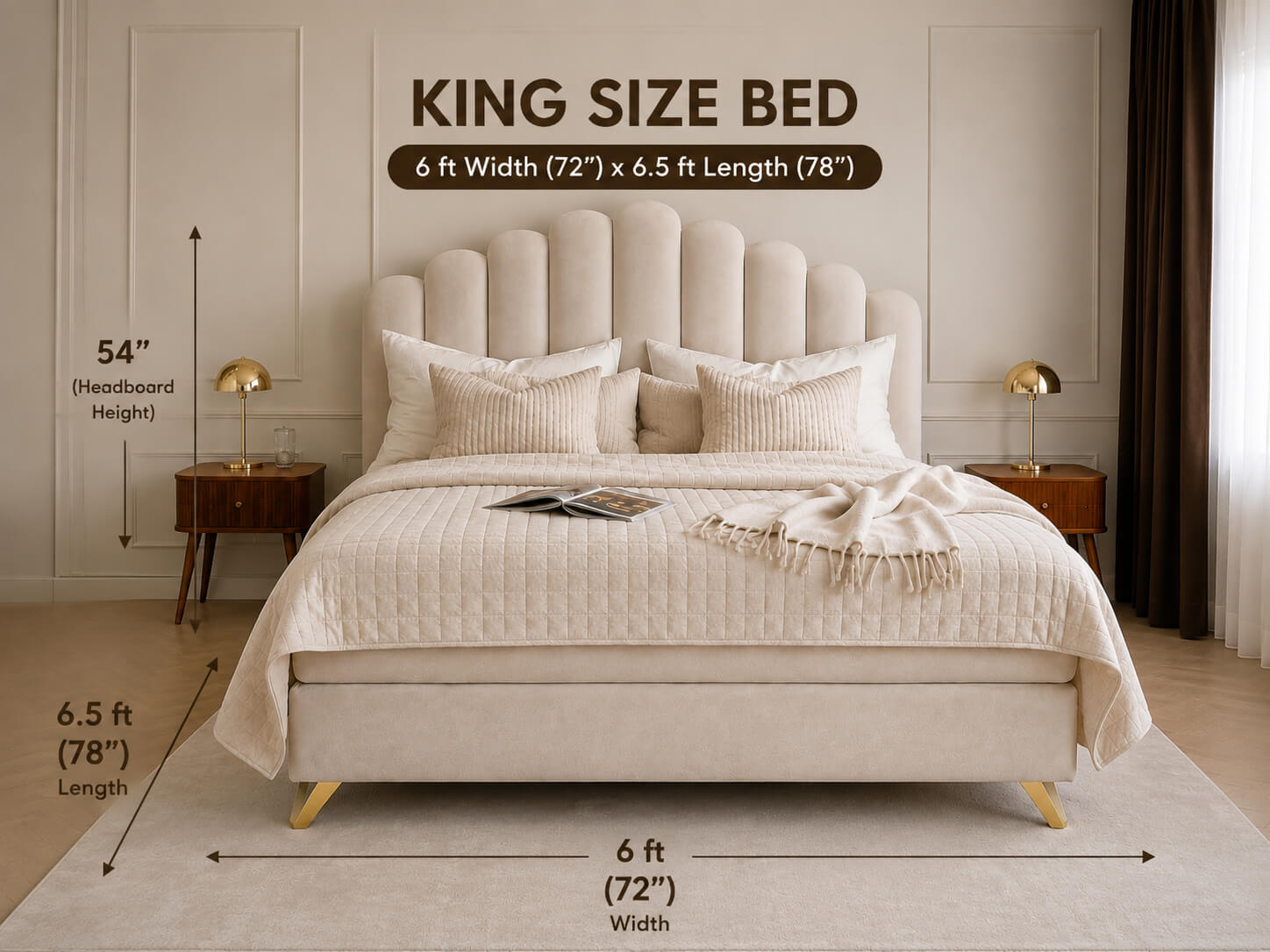 Luxury King Size Bed 6x6.5 Feet | Premium Velvet Upholstered Bed | The Artsy Home Pakistan