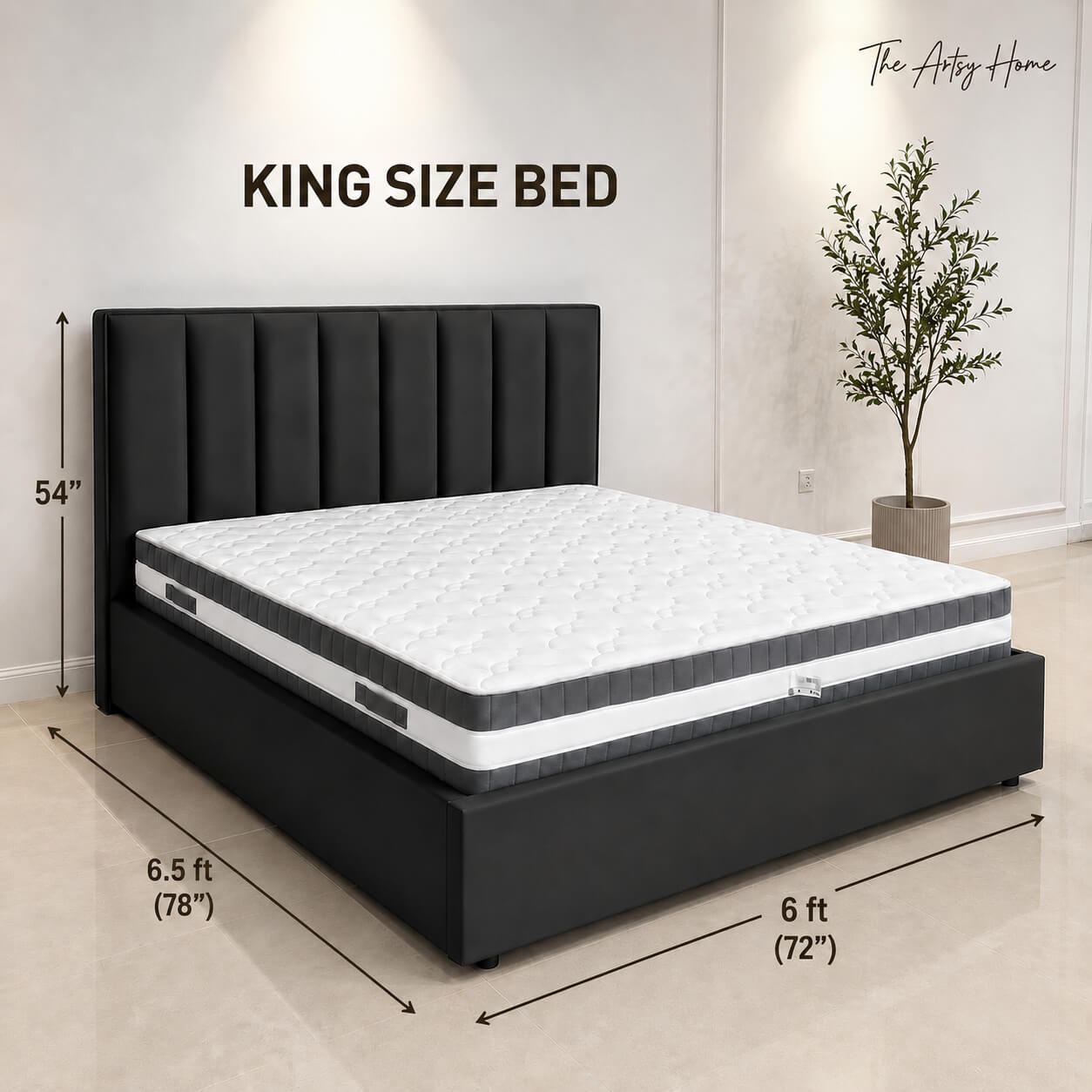 Modern Black King Size Bed | 6ft x 6.5ft | Premium Upholstered Bed – The Artsy Home