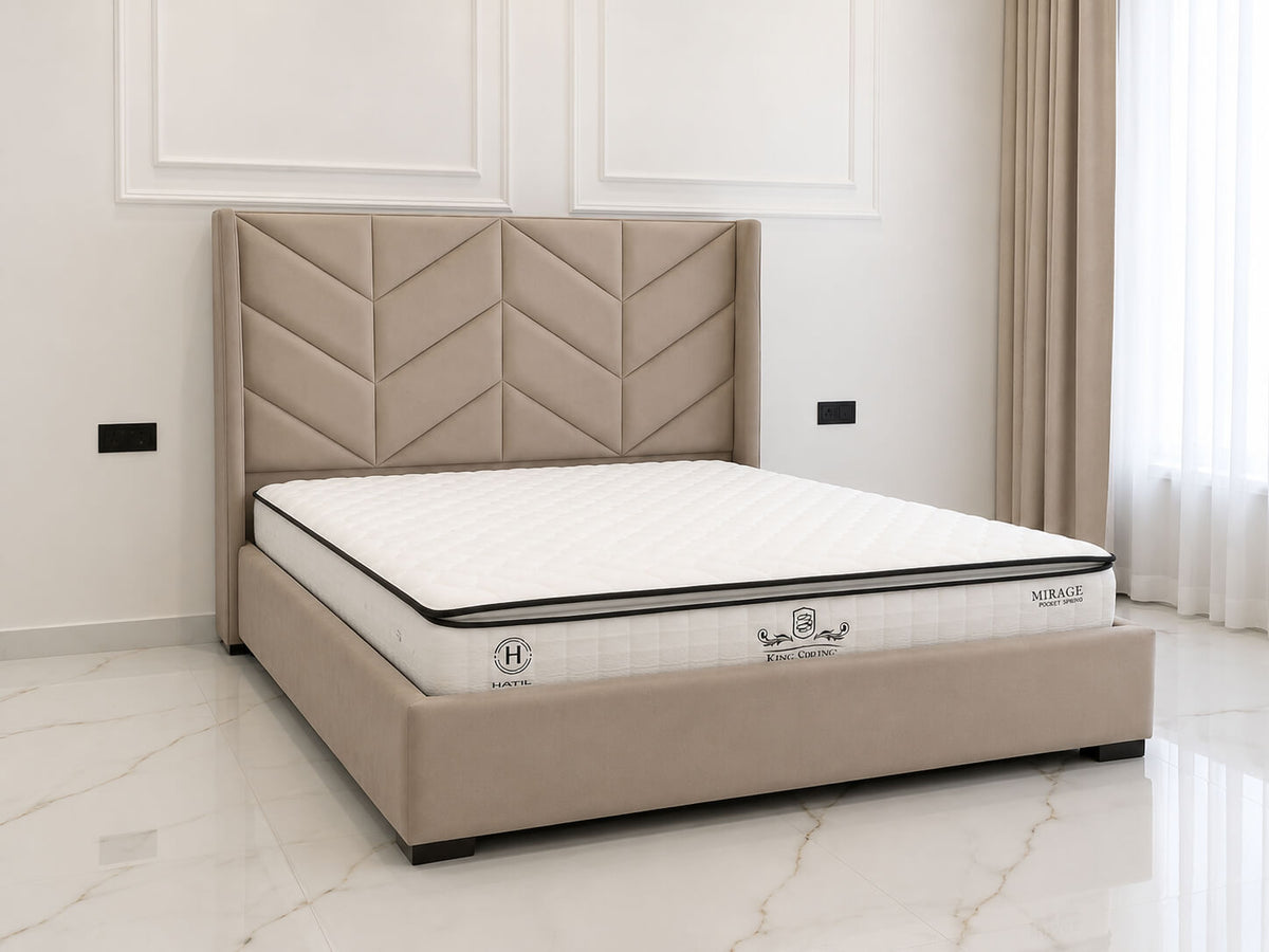 Luxury King Size Bed 6x6.5 Feet | Premium Upholstered Velvet Bed | The Artsy Home Pakistan