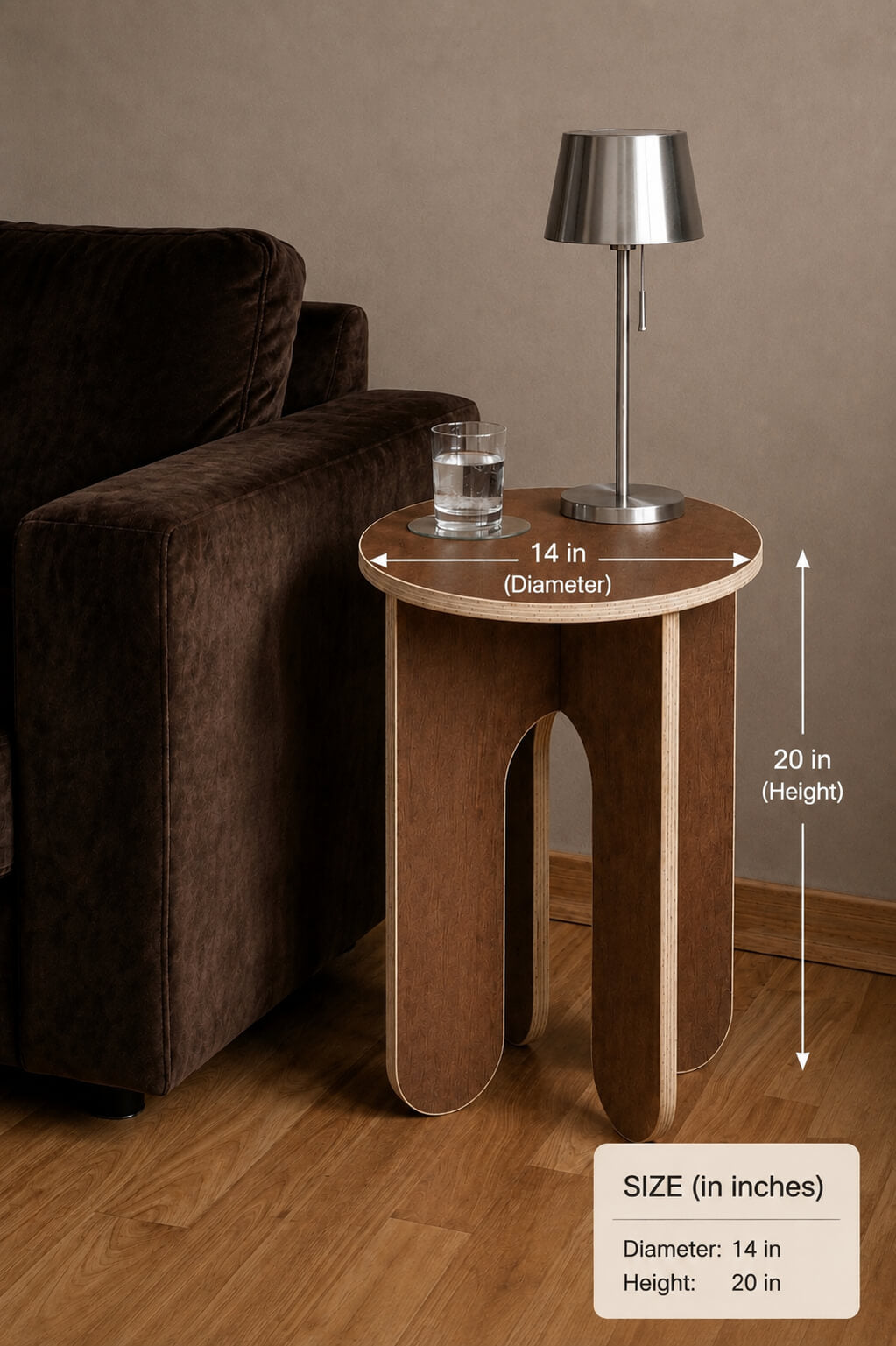 Modern Round Side Table | 14” × 20” | Black & Brown