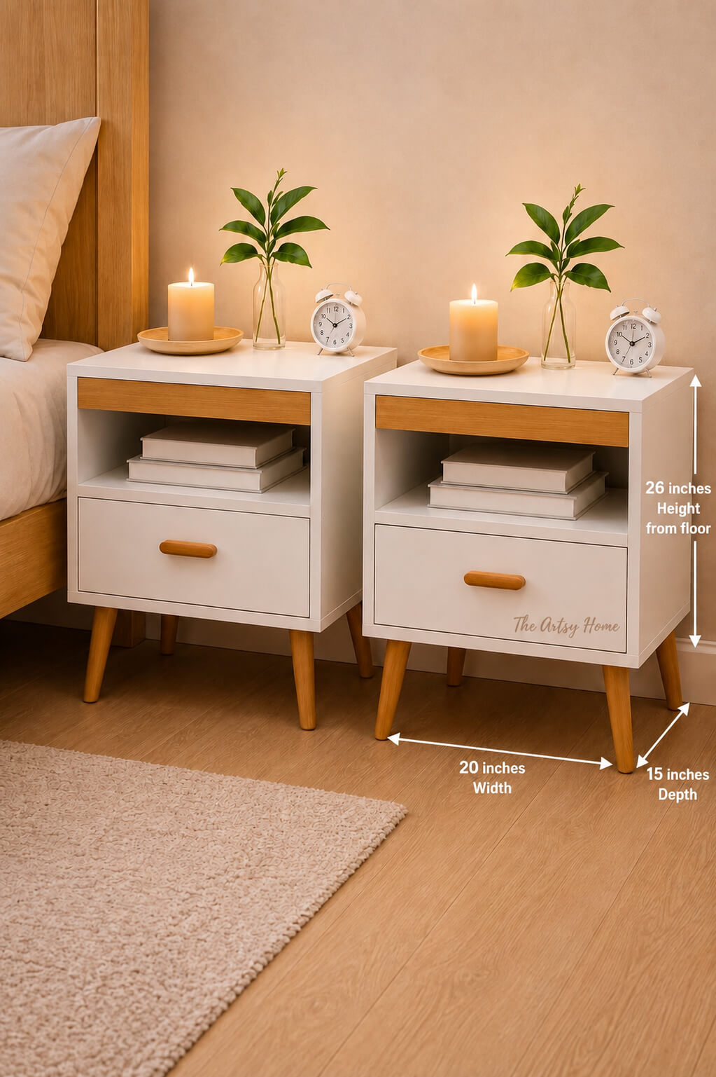 Modern Wooden Bedside Table with Drawer & Open Shelf | 26” Nightstand | Factory Price in Pakistan | The Artsy Home