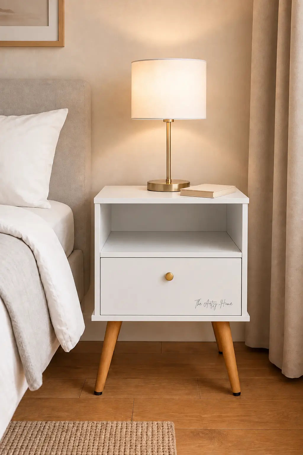 Modern Bedside Table with Drawer & Open Shelf