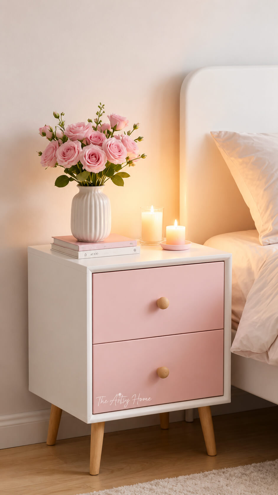 Modern Pink Bedside Table with 2 Drawers | Wooden Nightstand | Factory Price in Pakistan | The Artsy Home