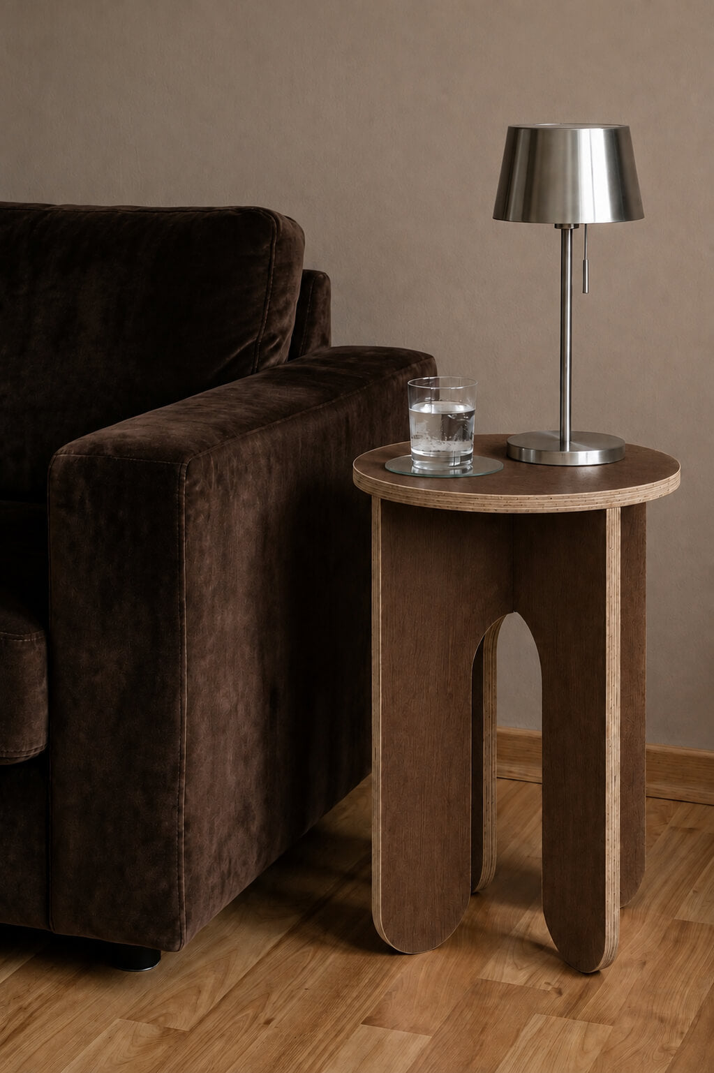 Modern Round Side Table | 14” × 20” | Black & Brown