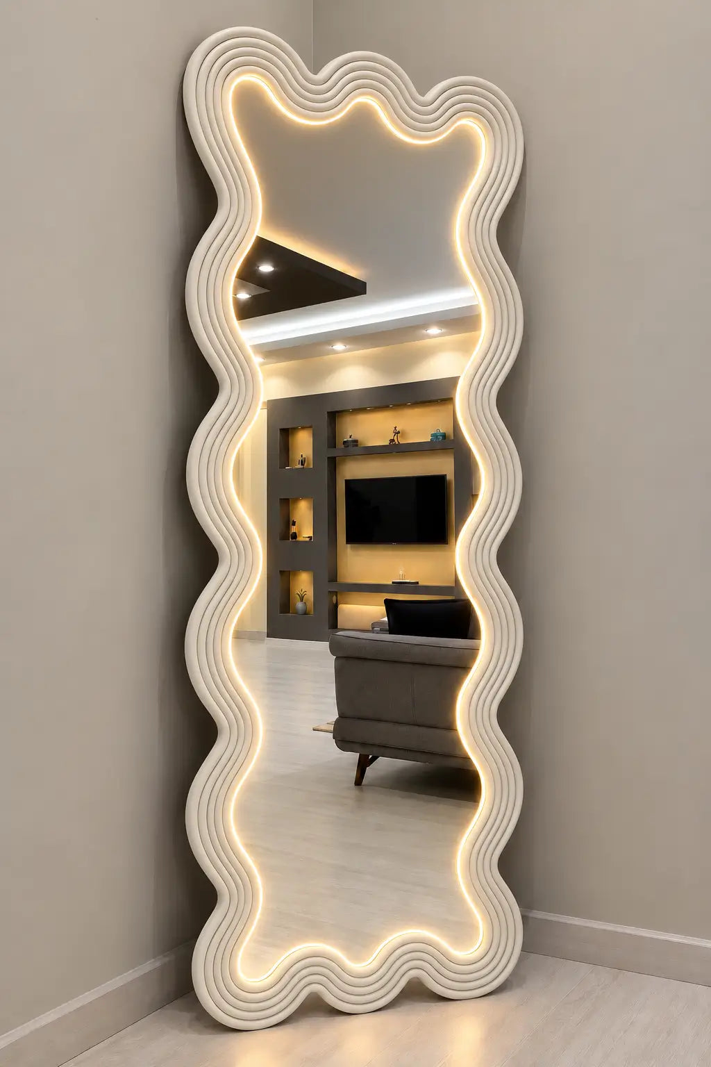 Ripple Wavy Mirror with Neon Light – 6 Ft Full Length