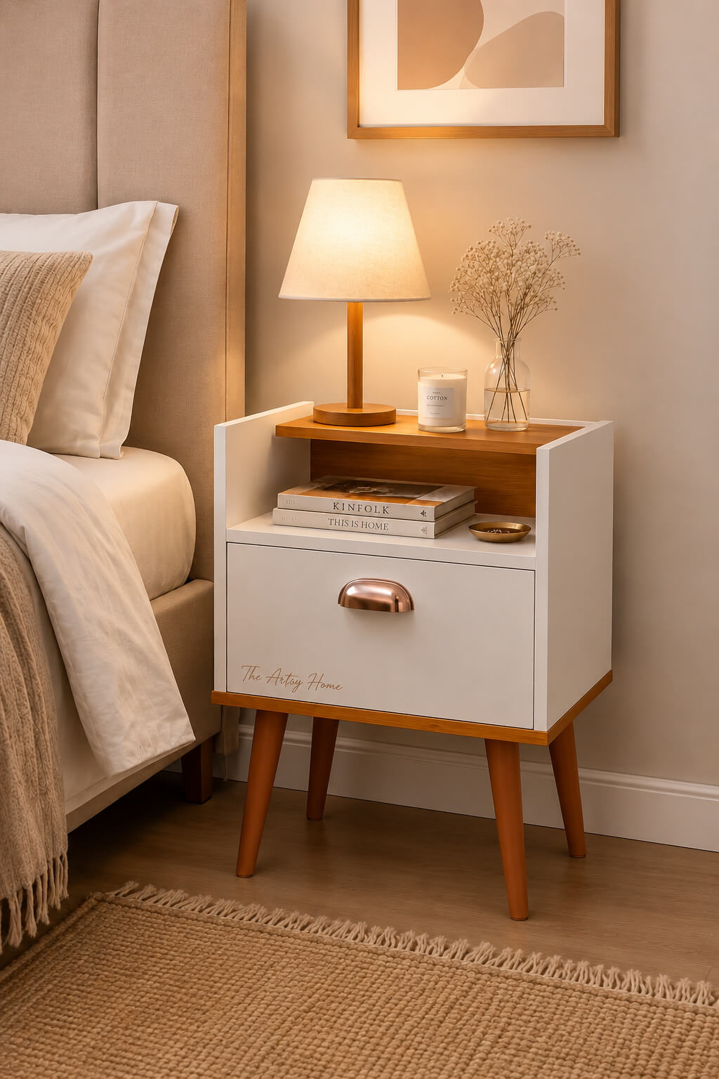 Modern Bedside Table with Drawer & Open Shelf | 20” Wooden Nightstand | Factory Price in Pakistan | The Artsy Home