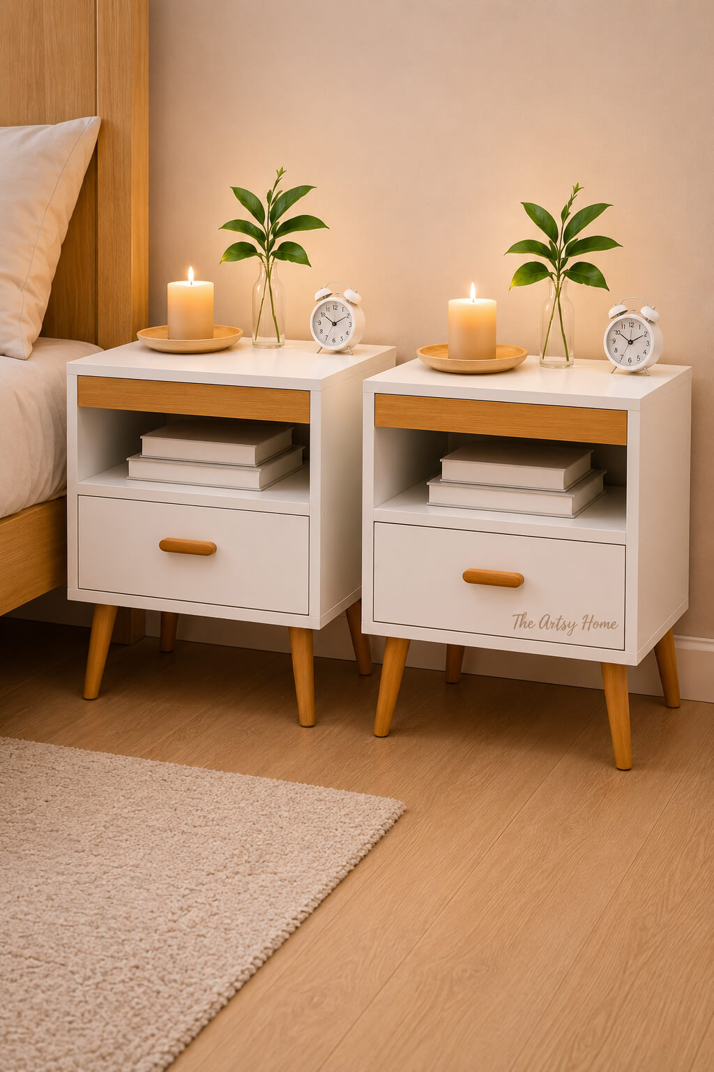 Modern Wooden Bedside Table with Drawer & Open Shelf | 26” Nightstand | Factory Price in Pakistan | The Artsy Home