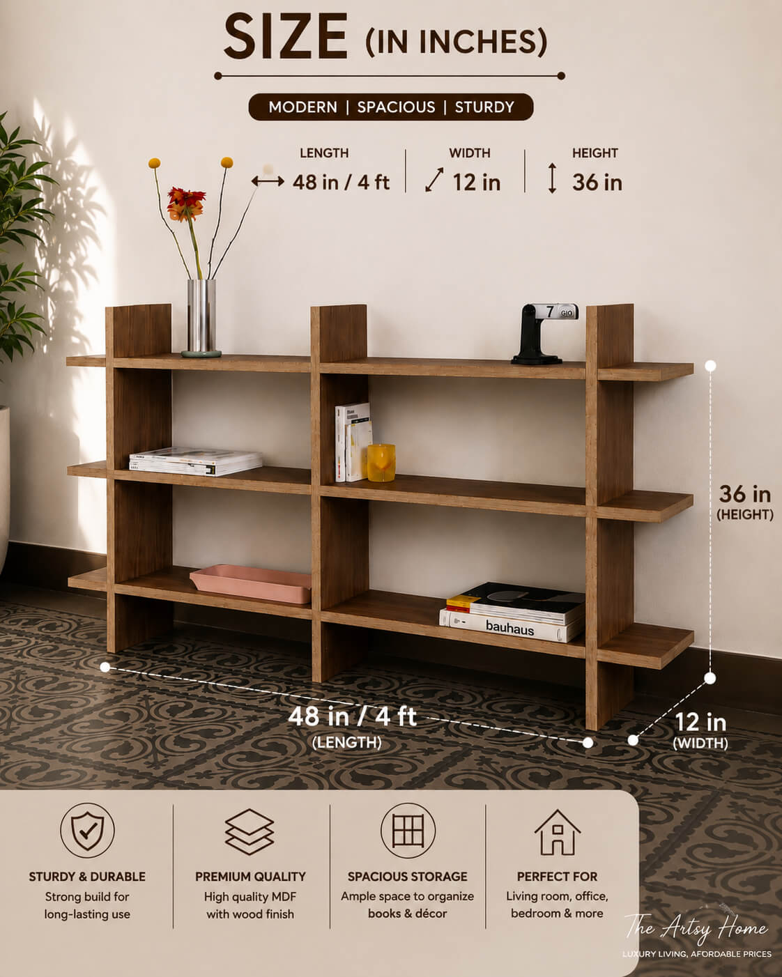 Modern 4-Tier Storage Shelf – 48” × 12” × 36”