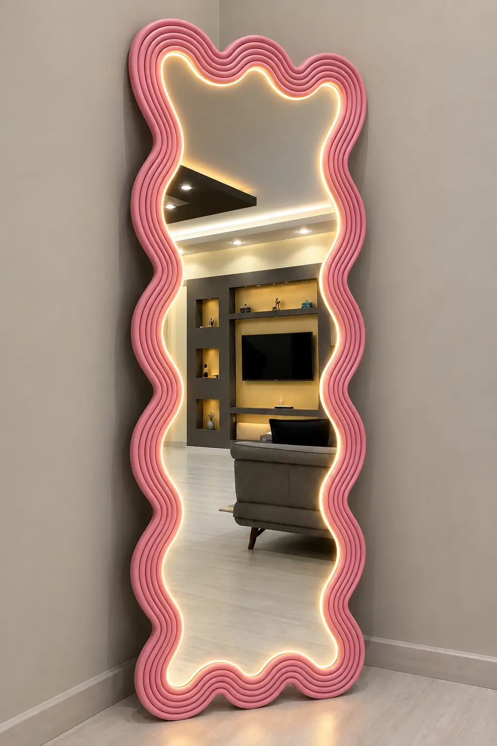 Ripple Wavy Mirror with Neon Light – 6 Ft Full Length