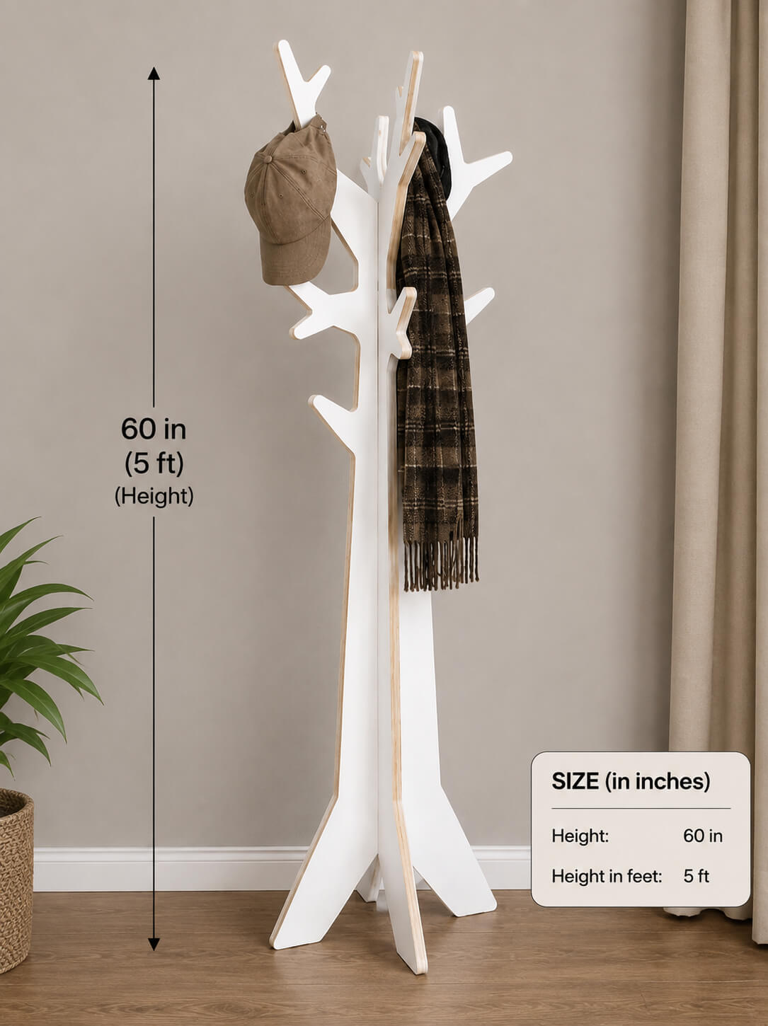 Modern Tree Coat Stand 5ft | Wooden Coat & Clothes Rack |l