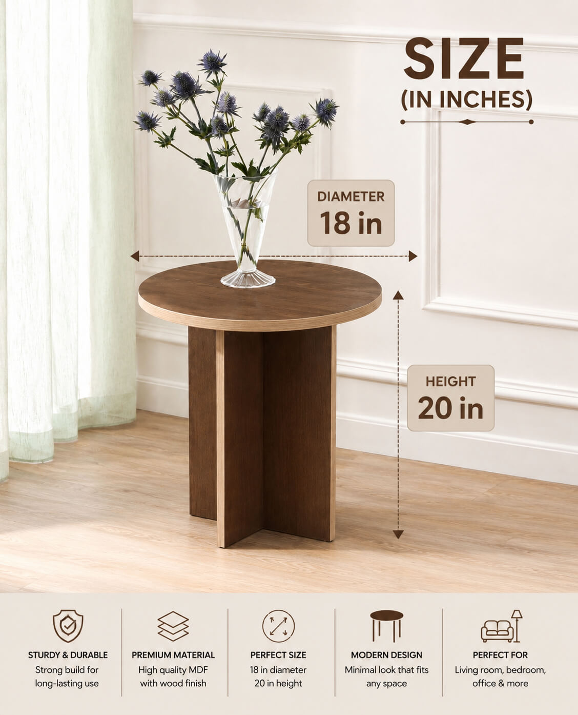 18 Inch Round Side Table – Modern Wooden End Table | 20 Inch Height | The Artsy Home