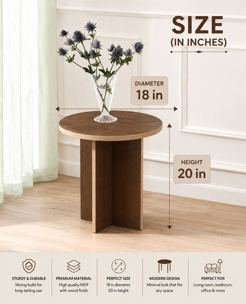 18 Inch Round Side Table – Modern Wooden End Table | 20 Inch Height | The Artsy Home