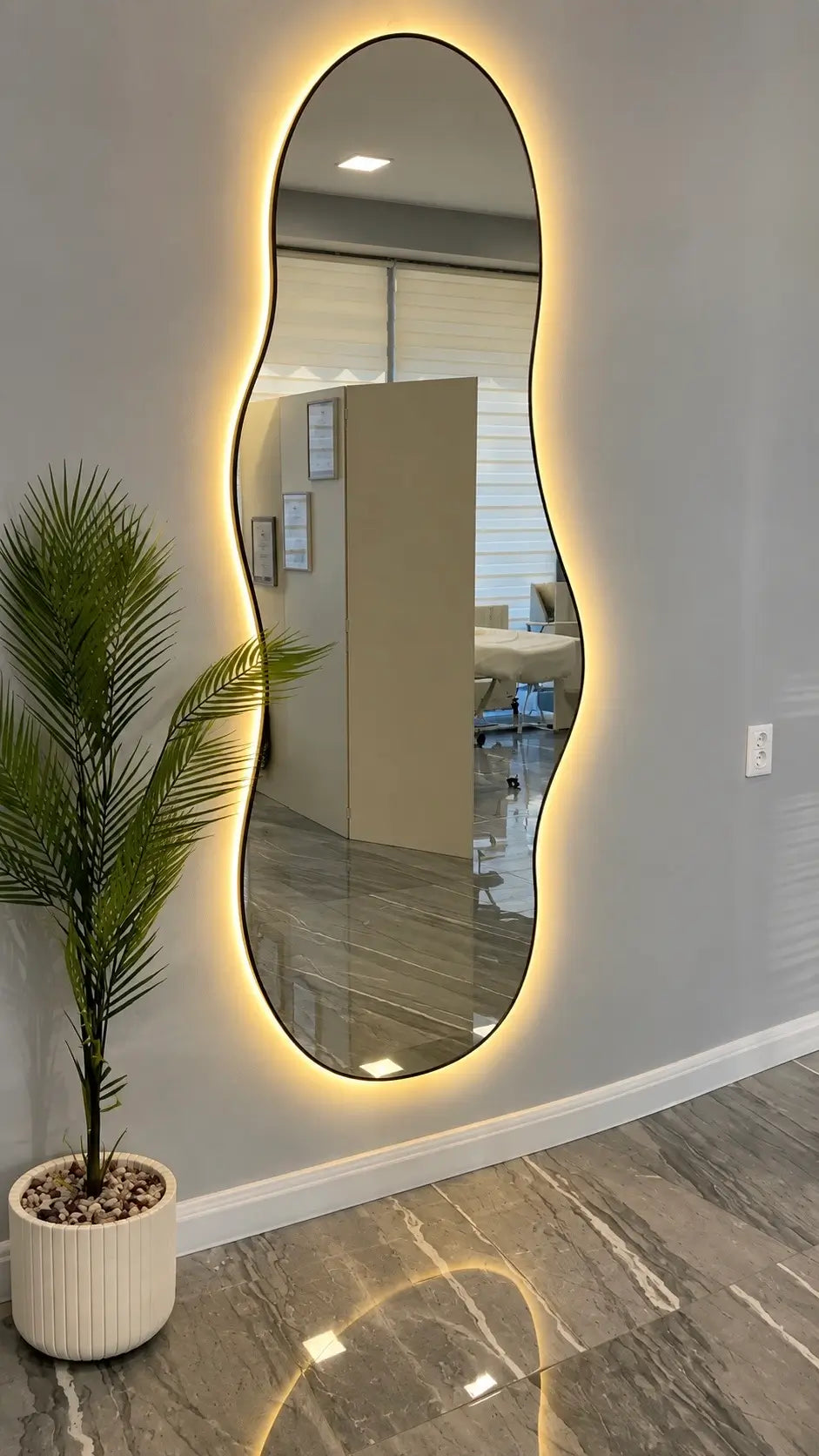 Wavy Full Length Wall Mirror with Black Frame – 5 x 2.4 ft, Neon Light Option