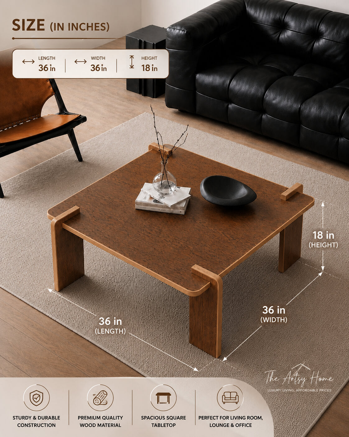 Modern Wooden Square Coffee Table – Brown