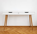 Modern white console table with 2 drawers, doubles as study desk