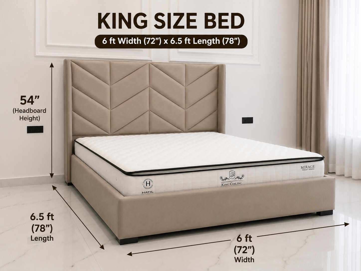 Luxury King Size Bed 6x6.5 Feet | Premium Upholstered Velvet Bed | The Artsy Home Pakistan
