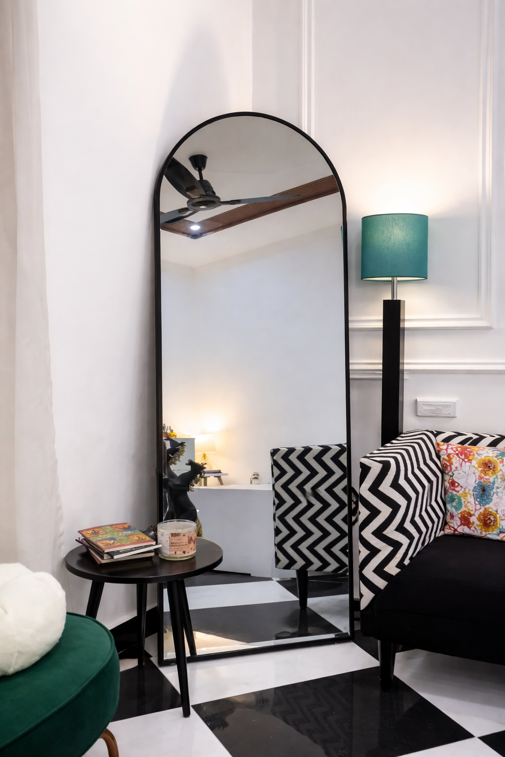 Modern Black Oval Floor Mirror with Stand | 6×2 ft