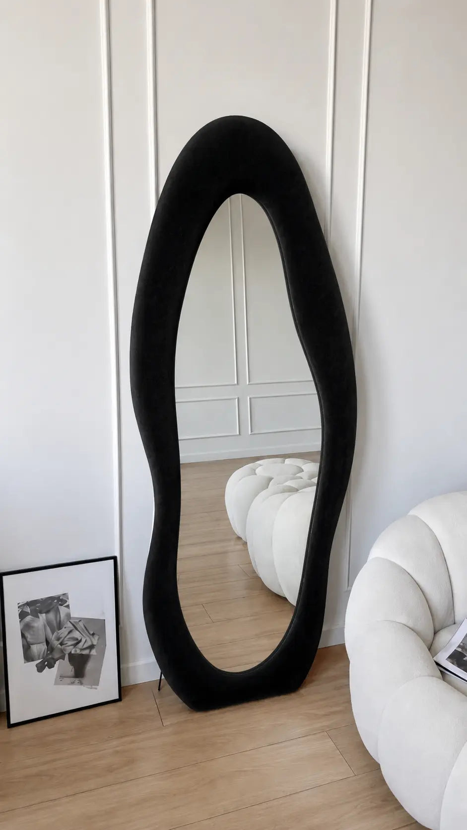 Luxury 6x2.3 Feet Irregular Velvet Full Length Mirror with Stand | Premium Imported Velvet Floor Mirror