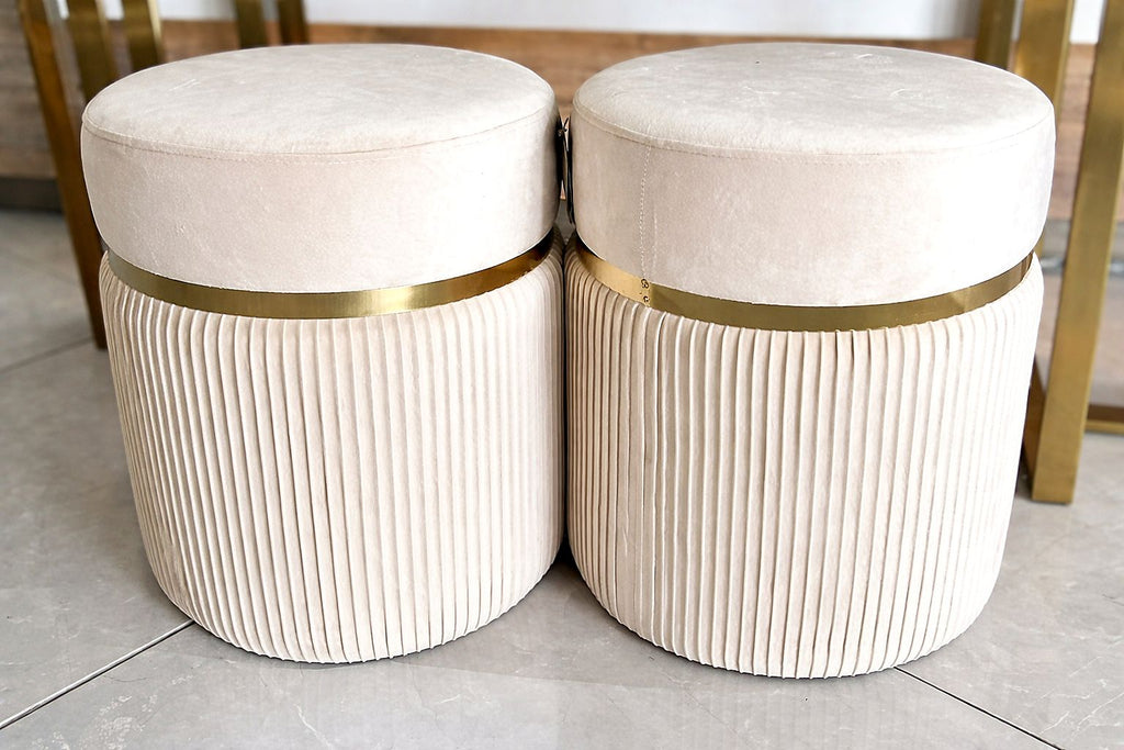 Luxury Velvet Ottoman Stool Pair with Gold Accent | Modern Home Furniture