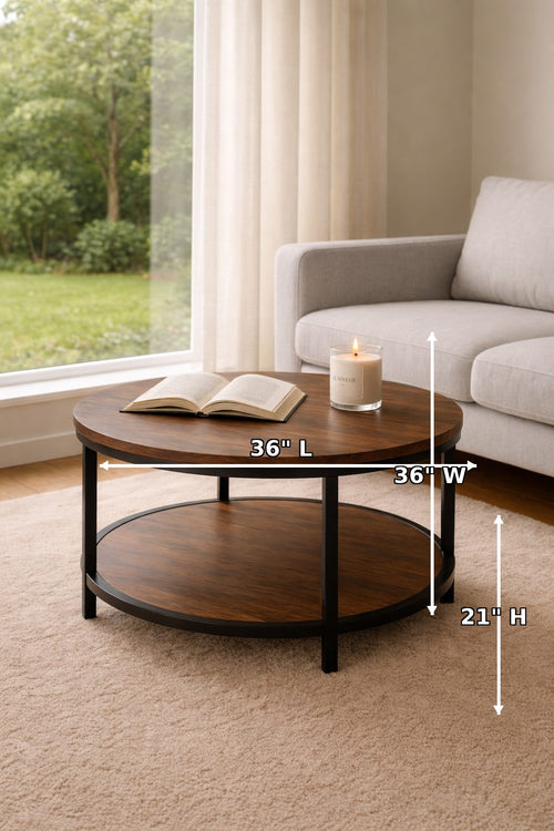 AuraRound Modern Center Table – Metal Frame with Waterproof Double MDF Top